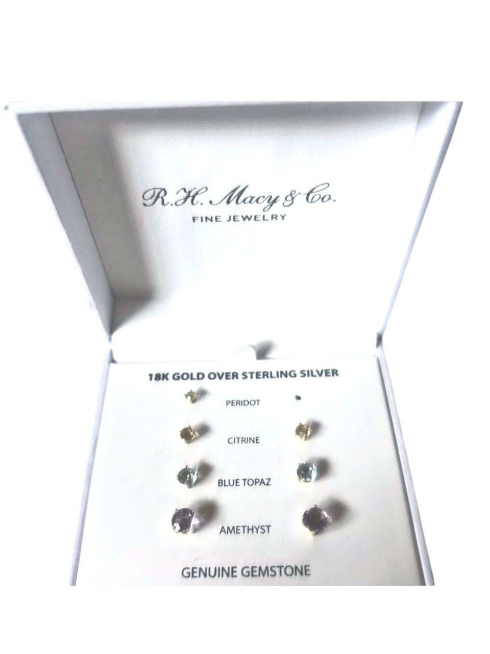 7Pc RH Macy Co Gemstone Stud Earrings Set Womens 18K Gold Plated 925 Silver